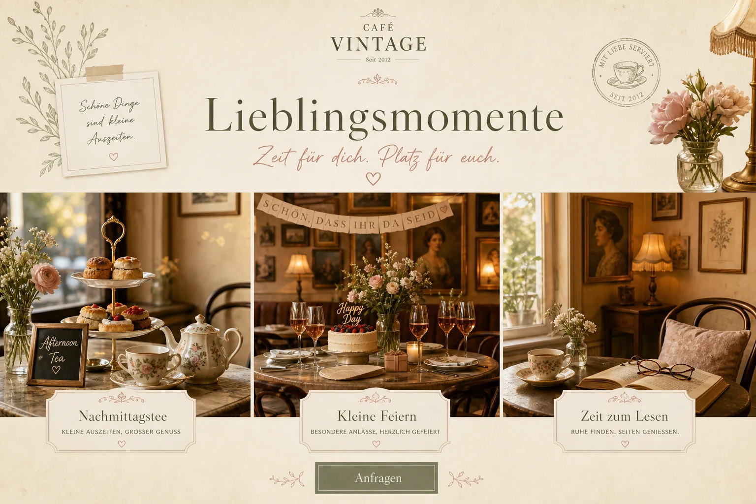 Veranstaltungsbereich der Website für Cafe Vintage