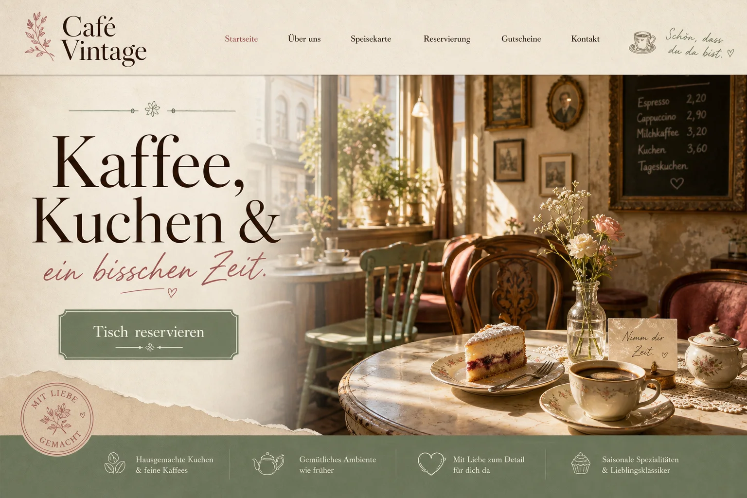 Website-Entwurf für Cafe Vintage