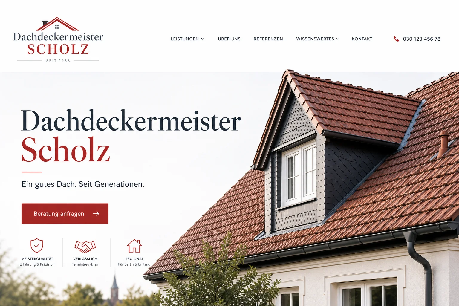 Website-Entwurf für Dachdeckermeister Scholz