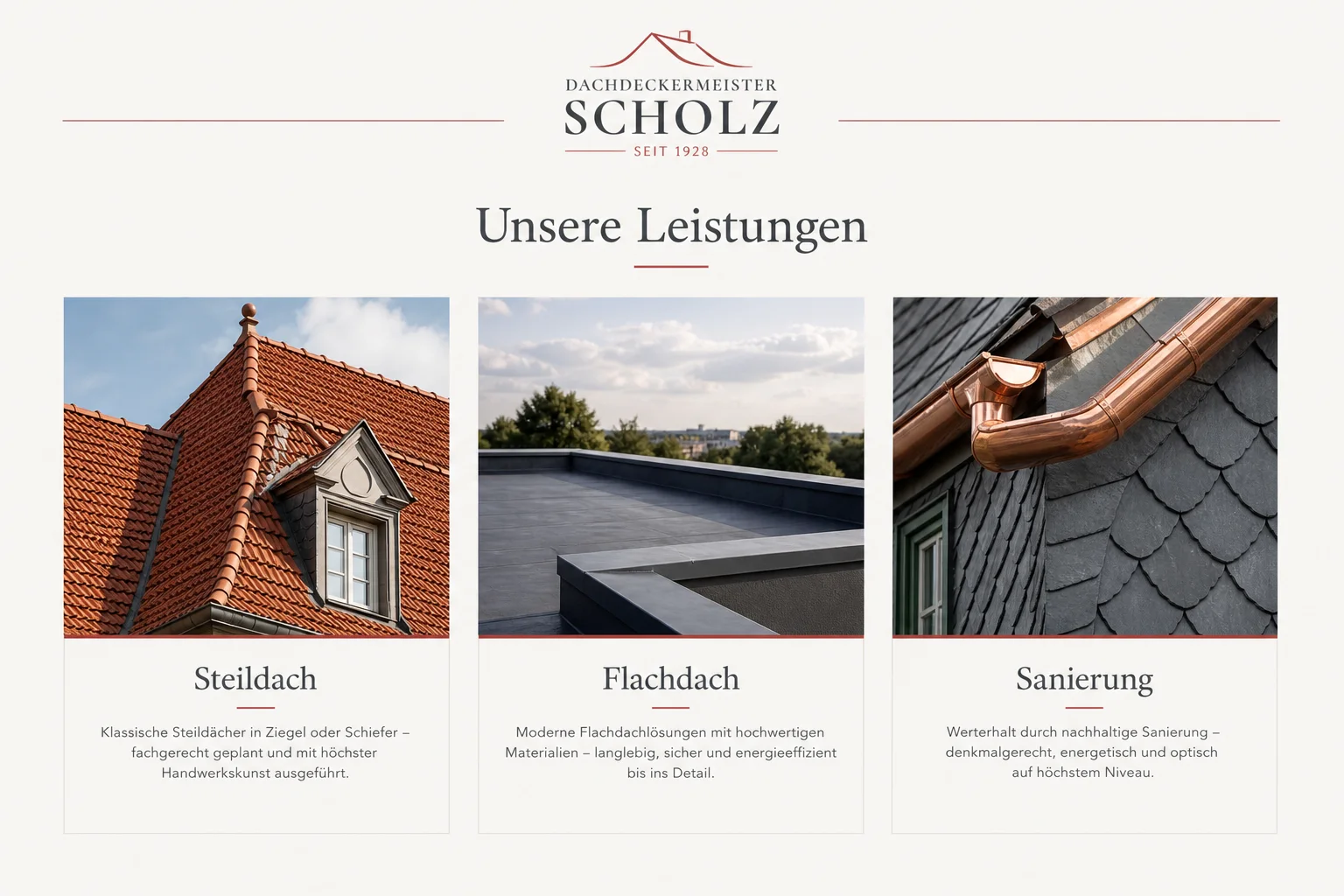 Leistungsbereich der Website für Dachdeckermeister Scholz