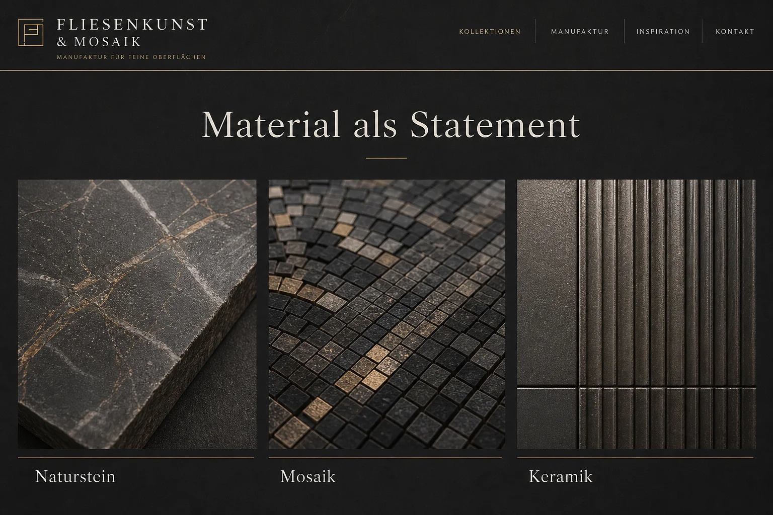 Materialpräsentation der Website für Fliesenkunst und Mosaik