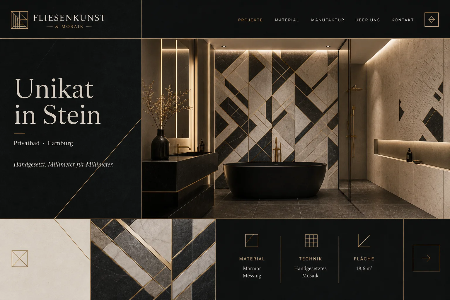 Projektpräsentation der Website für Fliesenkunst und Mosaik