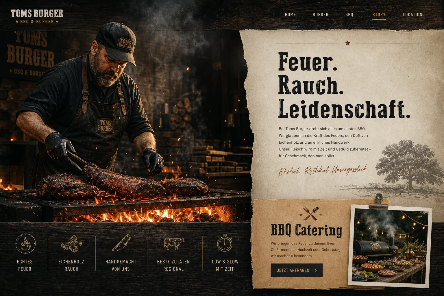 Über-uns-Bereich der Website für Toms Burger